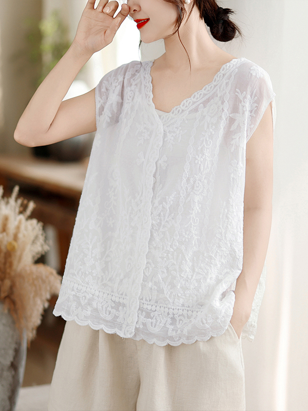 Embroidery Artist - Artistic Design Heavy Embroidery Asymmetrical V-Neck
