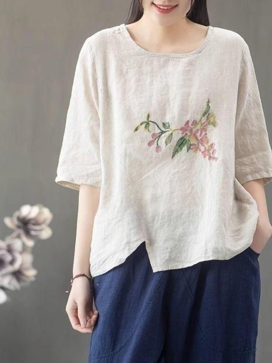 Embroidery Artist - New Chinese Style Loose Cotton Linen