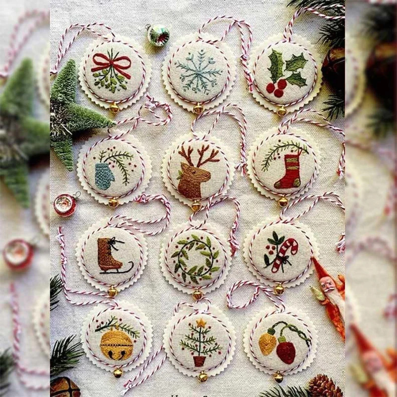 Embroidery Xmas Ornaments - Christmas Embroidery Kit DIY Hand Ornaments