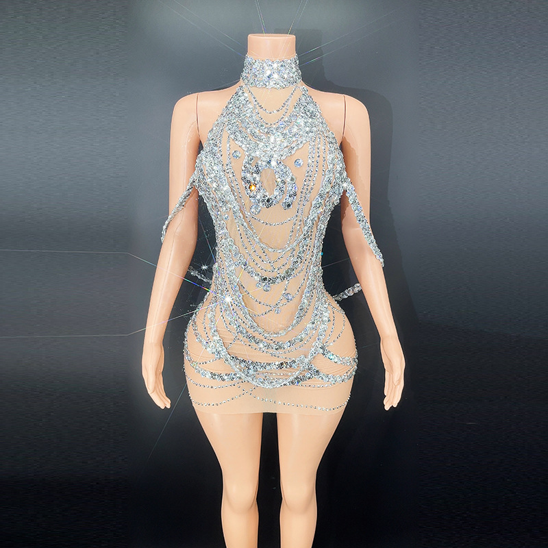 Sexy Sparkly Silver Prom Dress - Embroidery Skirt 评论和价格