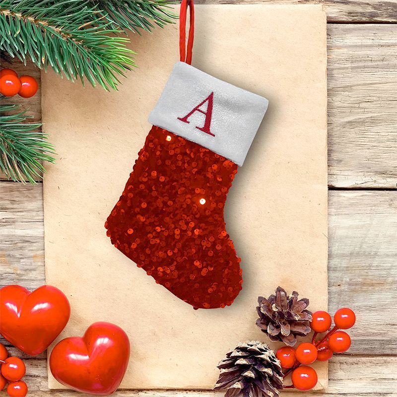 Red Sequin Christmas Stocking  - Embroidery Xmas Ornaments 评论和价格