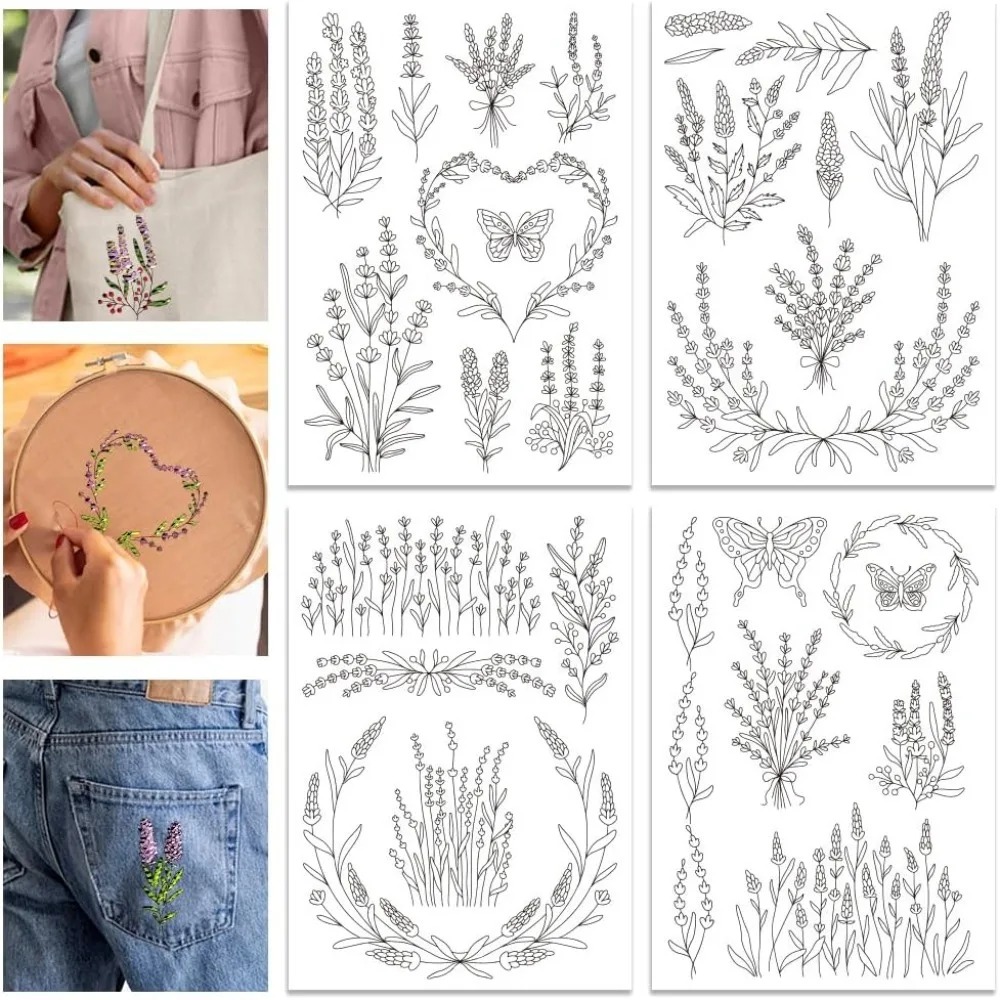 4 Sheets Lavender Flower Butte - Embroidery Cloth 评论和价格