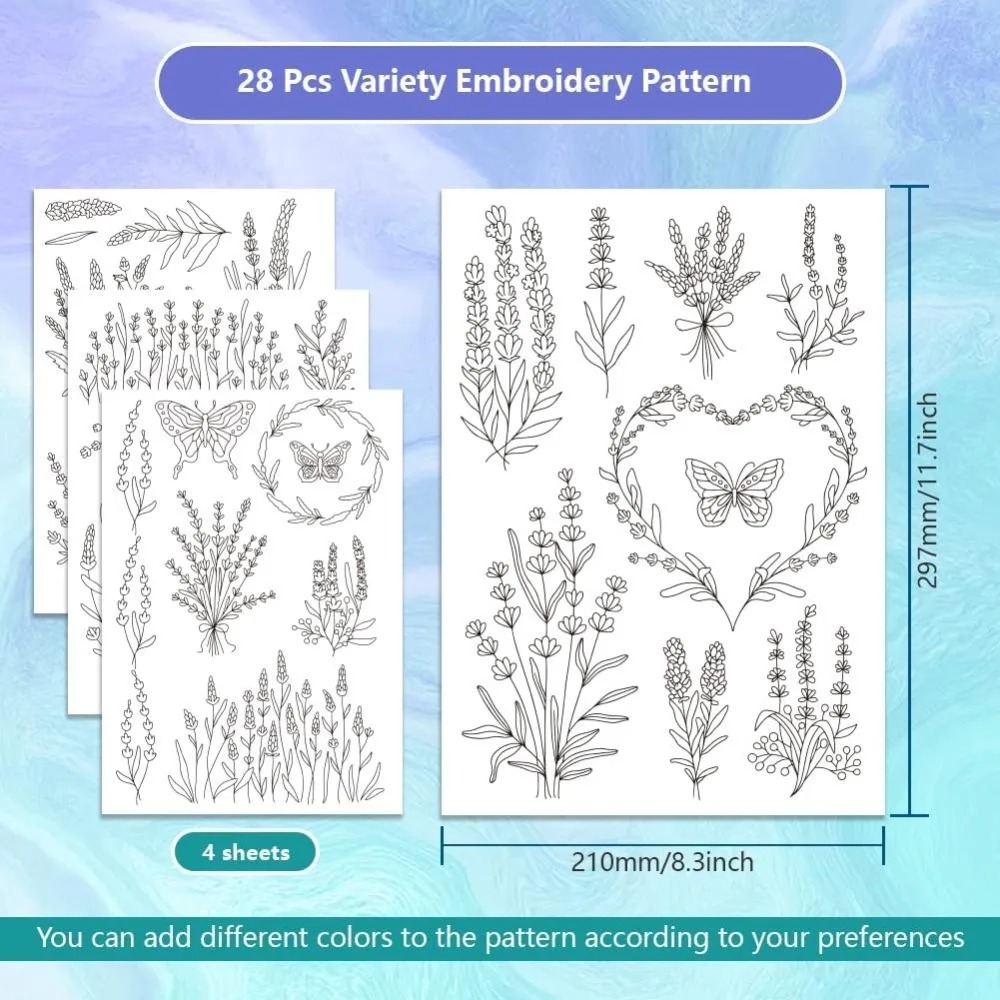 4 Sheets Lavender Flower Butte - Embroidery Cloth 评论和价格