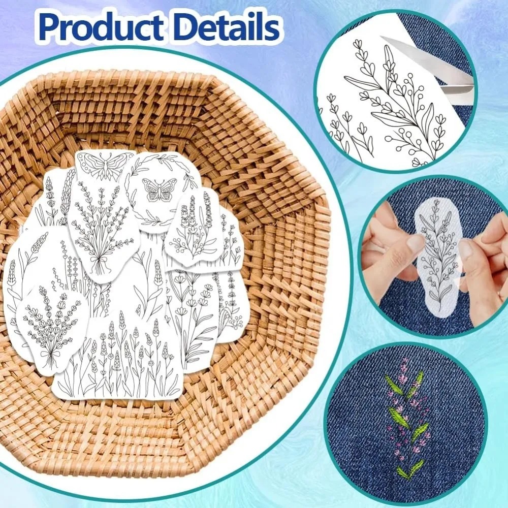 4 Sheets Lavender Flower Butte - Embroidery Cloth 评论和价格