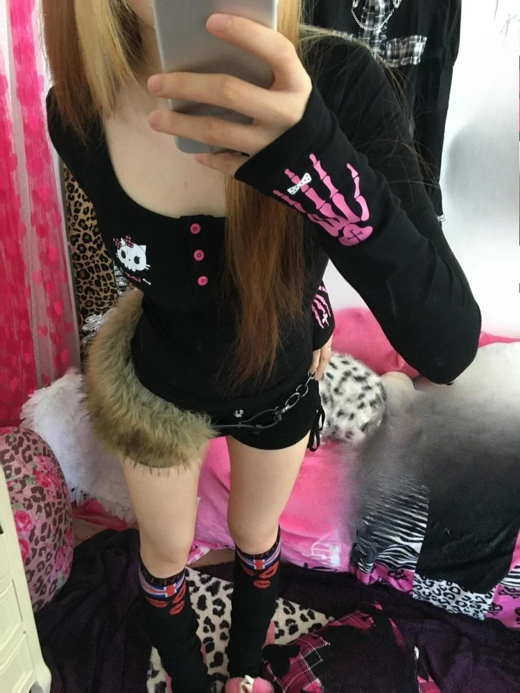 Y2K Vintage Cartoon Print T-Sh - Embroidery Print 评论和价格