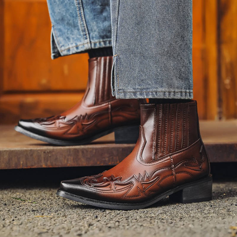 Mens Western Cowboy Boots Hand - Embroidery Designer 评论和价格