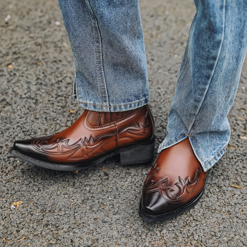 Mens Western Cowboy Boots Hand - Embroidery Designer 评论和价格