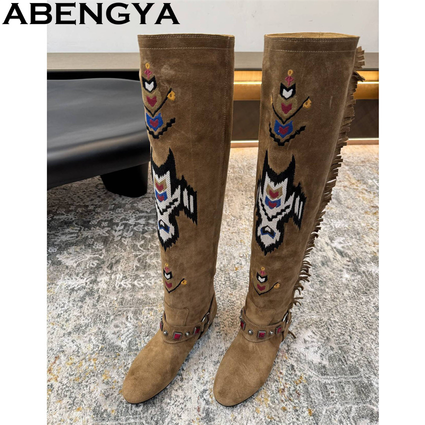 ABENGYA 2026 Winter New Knee H - Embroidery Print 评论和价格