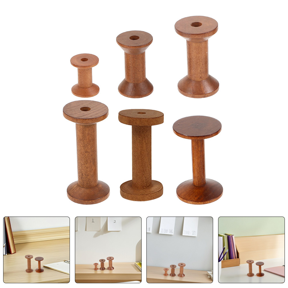 6Pcs Vintage Wooden Thread Spo - Embroidery Threads 评论和价格