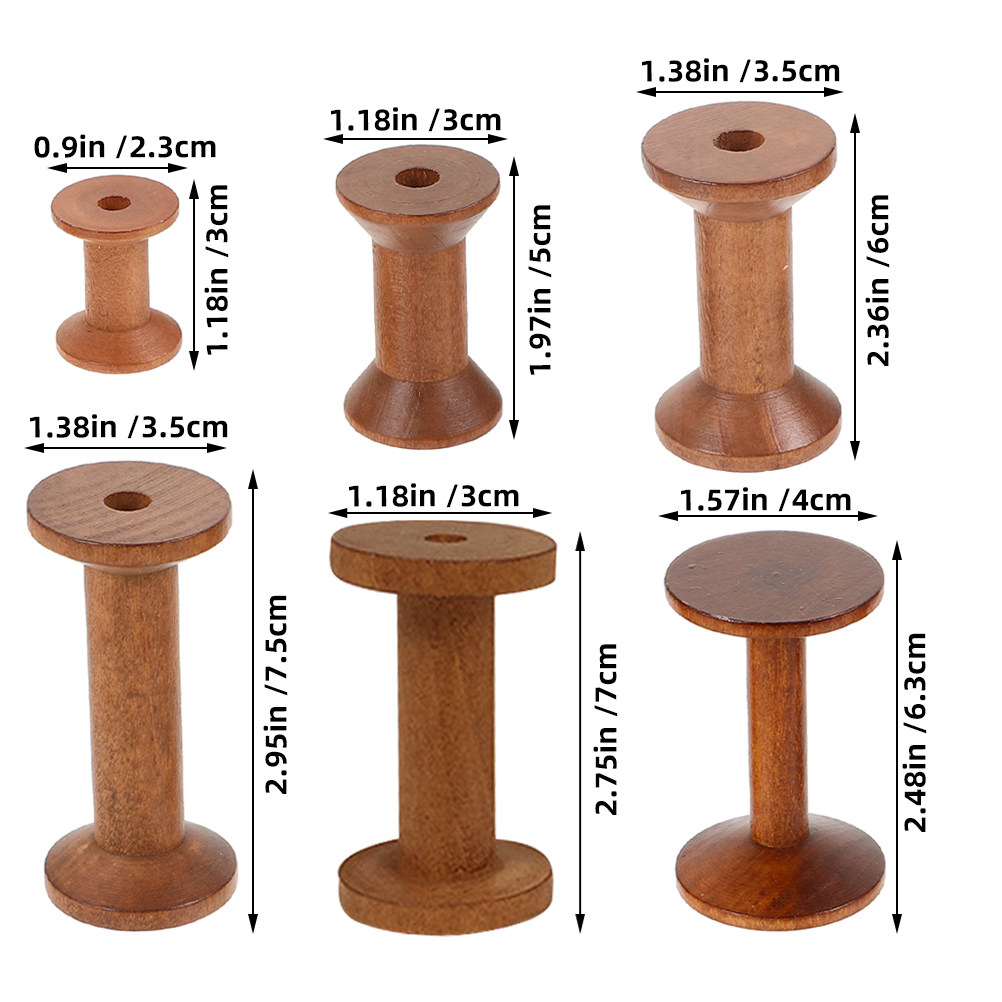 6Pcs Vintage Wooden Thread Spo - Embroidery Threads 评论和价格