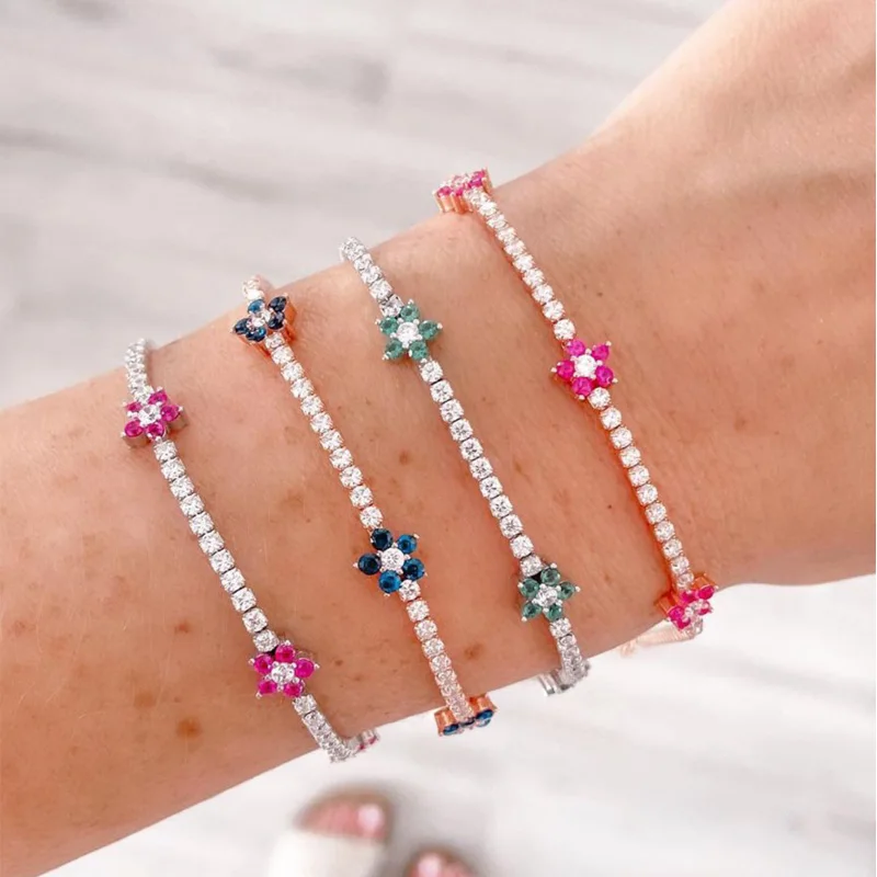 Luxury Rainbow CZ Flower Tenni - Embroidery Daisy Flower 评论和价格