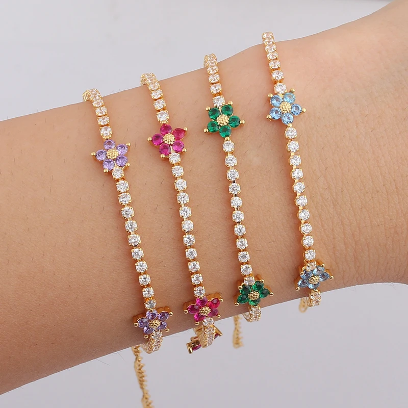 Luxury Rainbow CZ Flower Tenni - Embroidery Daisy Flower 评论和价格