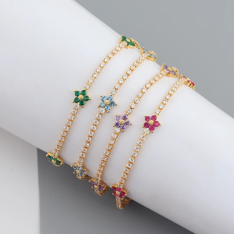 Luxury Rainbow CZ Flower Tenni - Embroidery Daisy Flower 评论和价格